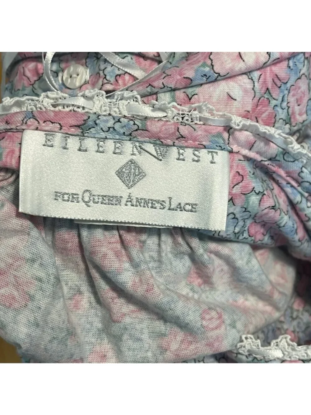 Vintage EILEEN WEST For QUEEN ANNE'S LACE 100% Cotton  Floral Nightgown Size Lar